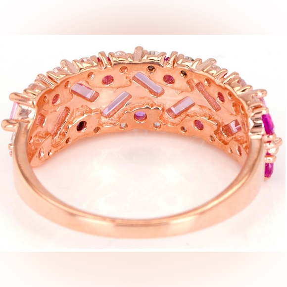 2.72CTs Pink Sapphires, Pink & White Lab Diamonds 18K Rose Gold Over Silver Ring - Picture 7 of 9